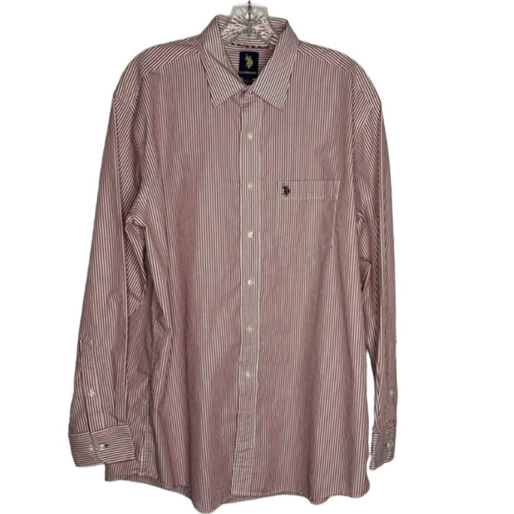 5/$25 US Polo Assn Red White Stripes Button Down Long Sleeve Shirt L